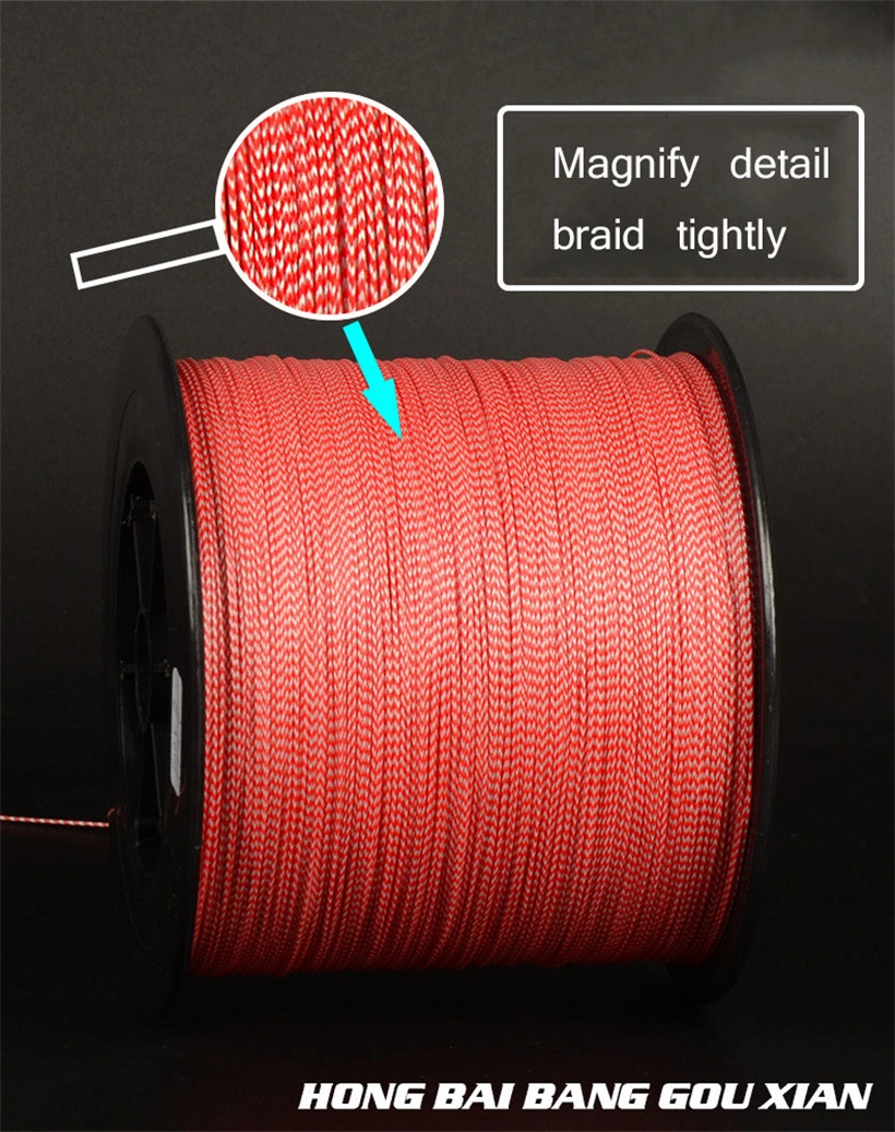 100 M-1000 M 8-Strand PE Fishing Line Red and White Braided Tightly Glued Fishing Line